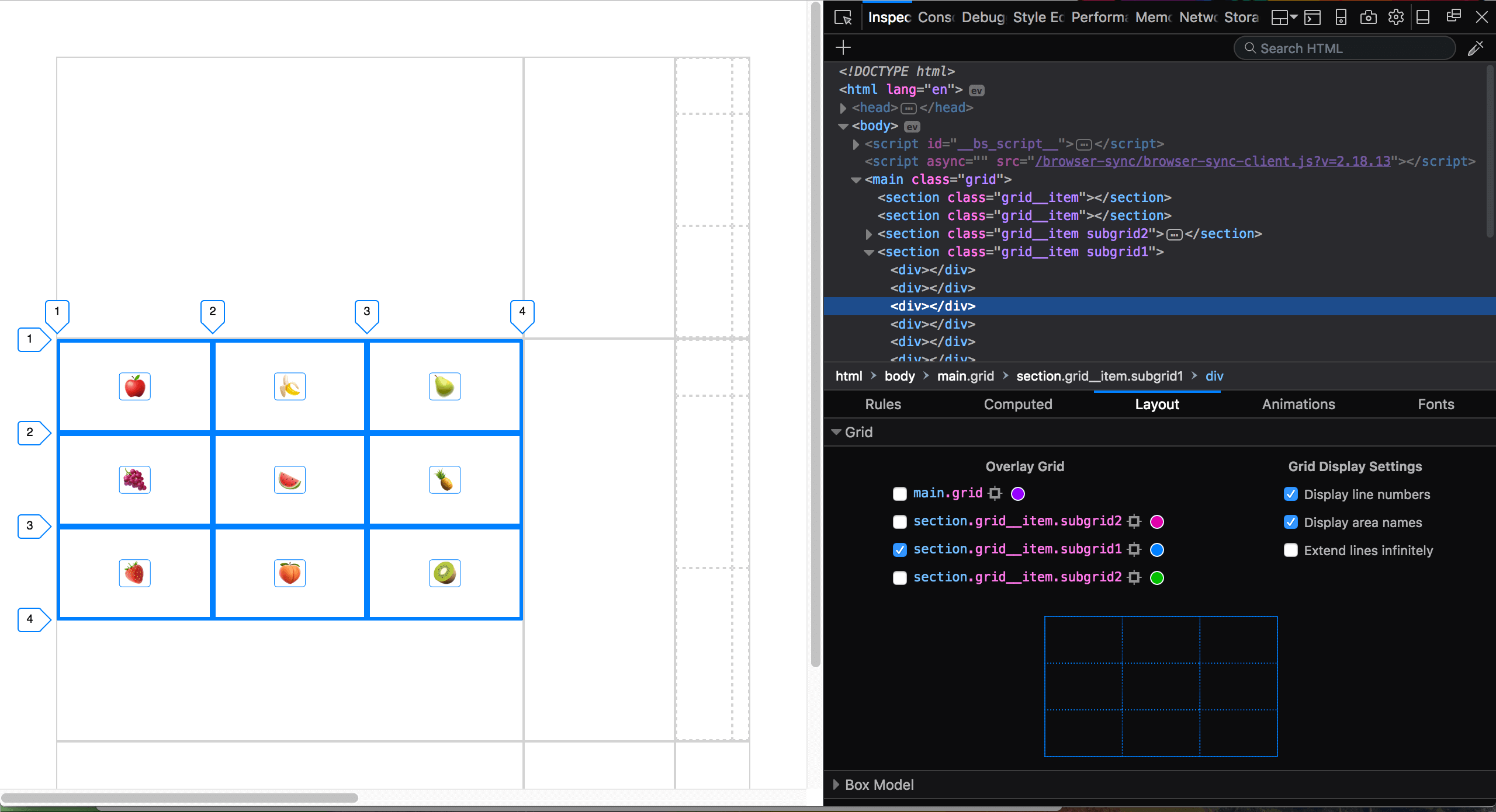 使用Firefox 网格检查器调试 CSS网格布局